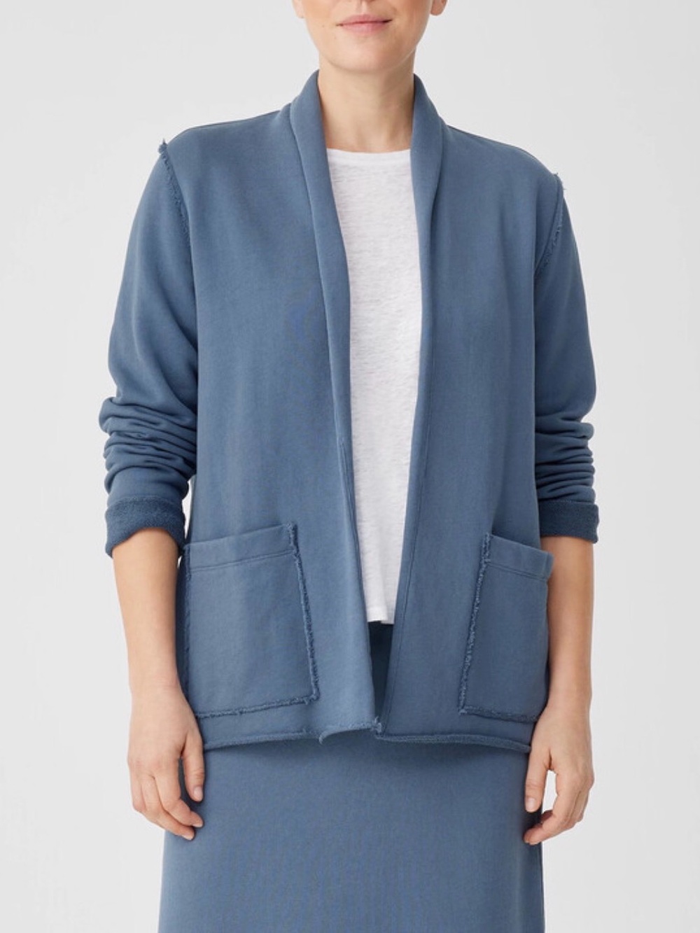 Eileen Fisher Slate Blue Open-Front Organic Cotton Cardigan, Size 1X